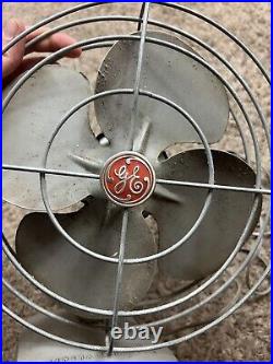 Vintage 1950's GENERAL ELECTRIC GE 12 Oscillating Steel Fan Four Blade Working