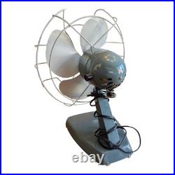 Vintage 1950s Superior Electric Model 800 Desk Fan MCM Atomic Age Grey Metal Tab