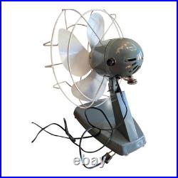 Vintage 1950s Superior Electric Model 800 Desk Fan MCM Atomic Age Grey Metal Tab
