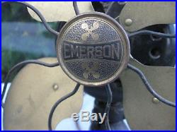 Vintage Antique Brass Blades EMERSON 29646 12 3 Speed Tilting Oscillating FAN