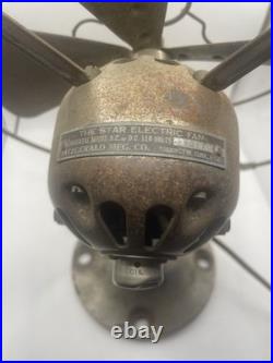 Vintage Antique Fitzgerald Mfg Co The Star Electric Fan 10 Brass Blade #6087