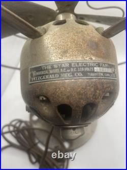 Vintage Antique Fitzgerald Mfg Co The Star Electric Fan 10 Brass Blade #6087
