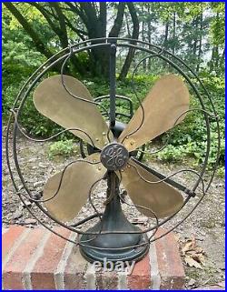 Vintage Antique General Electric GE Adjustable Oscillating Four Brass Blade Fan