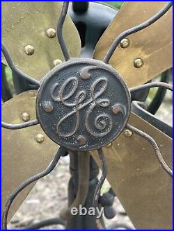 Vintage Antique General Electric GE Adjustable Oscillating Four Brass Blade Fan