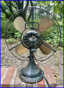 Vintage Antique General Electric GE Adjustable Oscillating Four Brass Blade Fan