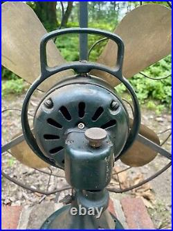 Vintage Antique General Electric GE Adjustable Oscillating Four Brass Blade Fan