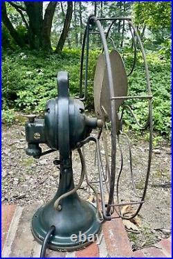 Vintage Antique General Electric GE Adjustable Oscillating Four Brass Blade Fan