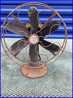 Vintage Antique Metal VICTOR Fan 16'' Breeze Spreader Cincinnati 6 Blade Bronze