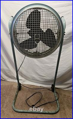 Vintage Aqua Westinghouse 2 Speed Floor Fan Model Am 17-2 Tilt Fan On Wheels