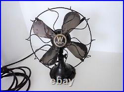 Vintage Black Metal Rare 10 Westinghouse Electric Desk Table Fan 241853B As Is