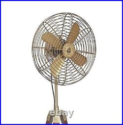 Vintage Brass Antique Electric Floor Fan With Wooden Tripod Stand Westinghouse