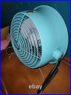Vintage Dominion Atomic Metal Fan Turquoise Midcentury Clean 2 Speed Atomic MCM