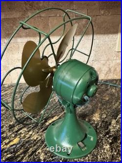 Vintage EMERSON ELECTRIC FAN MODEL 2150 10 INCH NON OSCILLATING Green And Gold