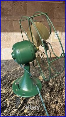 Vintage EMERSON ELECTRIC FAN MODEL 2150 10 INCH NON OSCILLATING Green And Gold
