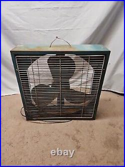 Vintage EMERSON ELECTRIC In/Out Hi/Lo HEAVY Metal Box Fan 3 Blade WORKS