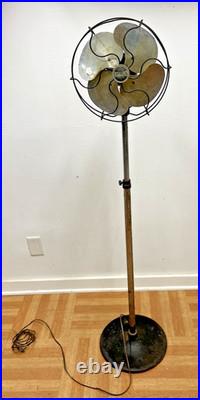 Vintage EMERSON FLOOR FAN pedestal standing industrial metal adjustable portable
