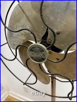 Vintage EMERSON FLOOR FAN pedestal standing industrial metal adjustable portable