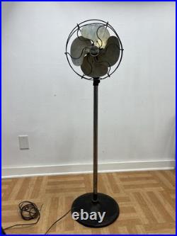 Vintage EMERSON FLOOR FAN pedestal standing industrial metal adjustable portable