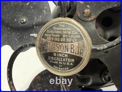 Vintage Emerson B Jr 8 Oscillating Black Cast Iron Metal Fan Antique