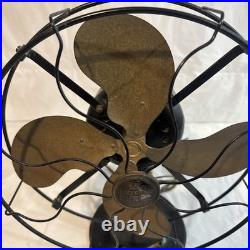 Vintage Emerson Desk Fan 1920-21 3 Speed Brass Blade USA Iron 12 Works