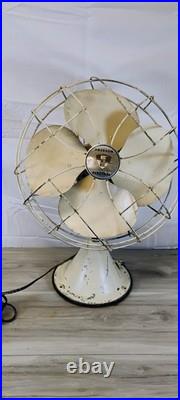 Vintage Emerson Electric 12 Metal Desk Table Fan 4 Blade Ivory Cream