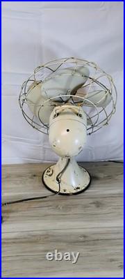 Vintage Emerson Electric 12 Metal Desk Table Fan 4 Blade Ivory Cream