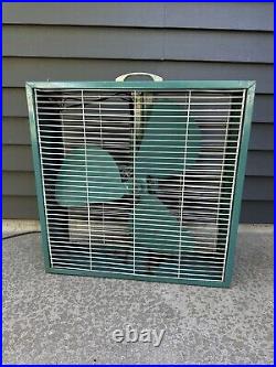 Vintage Emerson Electric F48WT-811 Metal Box Fan 2 Speed Aqua TESTED & WORKS