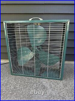 Vintage Emerson Electric F48WT-811 Metal Box Fan 2 Speed Aqua TESTED & WORKS