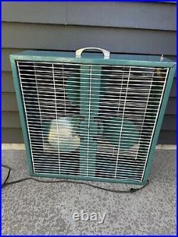 Vintage Emerson Electric F48WT-811 Metal Box Fan 2 Speed Aqua TESTED & WORKS