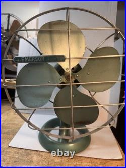Vintage Emerson Junior 2650-L Oscillating Fan Green Art Deco Working See Video