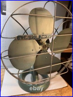 Vintage Emerson Junior 2650-L Oscillating Fan Green Art Deco Working See Video
