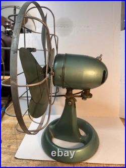 Vintage Emerson Junior 2650-L Oscillating Fan Green Art Deco Working See Video