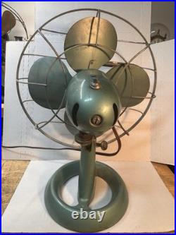 Vintage Emerson Junior 2650-L Oscillating Fan Green Art Deco Working See Video