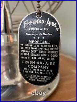 Vintage FRESH'ND AIR CIRCULATOR 3 SPEED Pull Chain Desk Fan 1700 Works Great 17