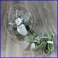 Vintage Fostoria Ohio Original Desk Fan Metal Mount Extend Art Deco Green 9