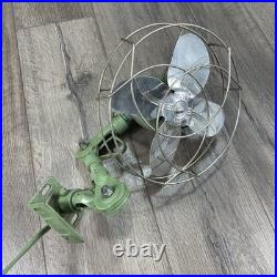 Vintage Fostoria Ohio Original Desk Fan Metal Mount Extend Art Deco Green 9