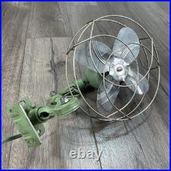 Vintage Fostoria Ohio Original Desk Fan Metal Mount Extend Art Deco Green 9