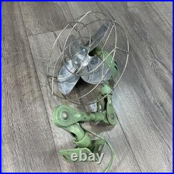 Vintage Fostoria Ohio Original Desk Fan Metal Mount Extend Art Deco Green 9