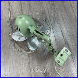 Vintage Fostoria Ohio Original Desk Fan Metal Mount Extend Art Deco Green 9