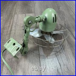 Vintage Fostoria Ohio Original Desk Fan Metal Mount Extend Art Deco Green 9
