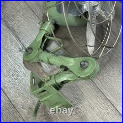 Vintage Fostoria Ohio Original Desk Fan Metal Mount Extend Art Deco Green 9