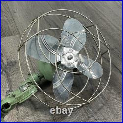 Vintage Fostoria Ohio Original Desk Fan Metal Mount Extend Art Deco Green 9