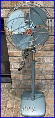 Vintage GE General Electric Pedestal Fan Works Industrial Mid Century Aqua Blue
