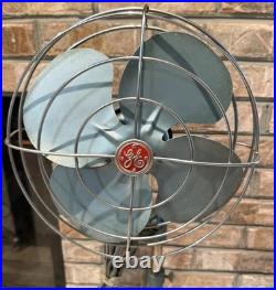 Vintage GE General Electric Pedestal Fan Works Industrial Mid Century Aqua Blue