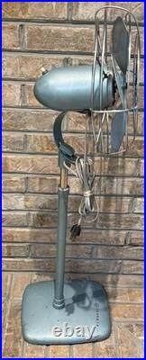 Vintage GE General Electric Pedestal Fan Works Industrial Mid Century Aqua Blue