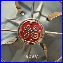 Vintage GE General Electric Pedestal Fan Works Industrial Mid Century Aqua Blue