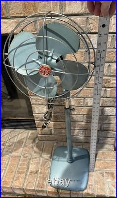 Vintage GE General Electric Pedestal Fan Works Industrial Mid Century Aqua Blue