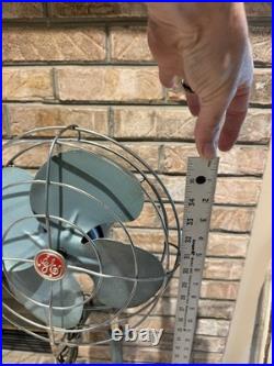 Vintage GE General Electric Pedestal Fan Works Industrial Mid Century Aqua Blue