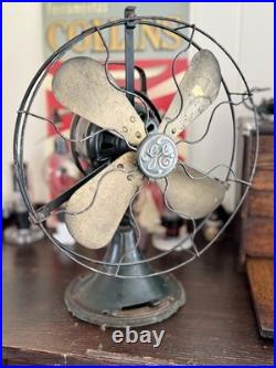 Vintage GE Type AOU Oscillating Fan Brass Blades 75423 Green 1930s Desk Antique