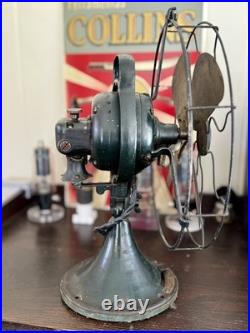 Vintage GE Type AOU Oscillating Fan Brass Blades 75423 Green 1930s Desk Antique